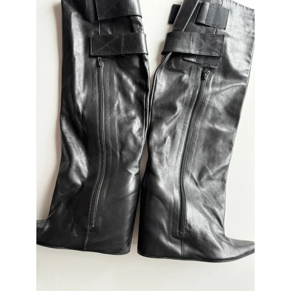BALENCIAGA Astrogirl Black Leather TK Over The Knee Tall Wedge Boots, Size 39.5 - Picture 5 of 16
